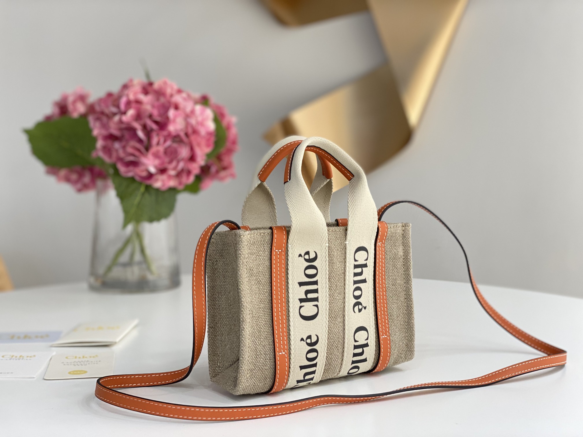 Chloe Mini Woody Tote Bag In Linen